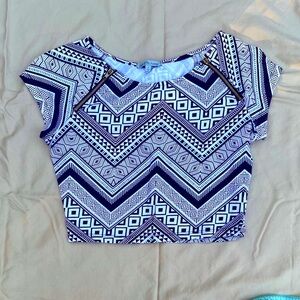 Charlotte Russe Geometric Print Black White Crop Top Y2K Festival Sz S